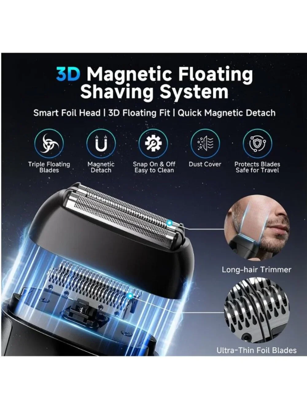 3D Magnetic Floating Electric Foil Shaver With LED Display USB-C Charging
